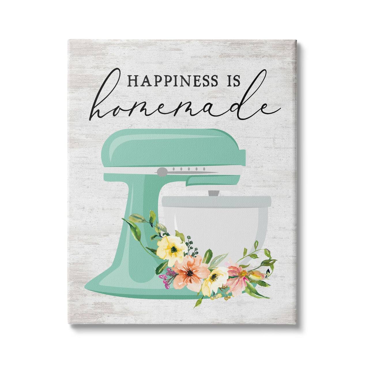 Stupell Industries Happiness is Homemade Phrase Floral Kitchen Stand Mixer Canvas Wall Art